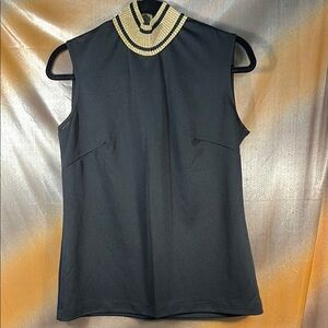 Vintage 70’s  Black‎ Sleeveless Top with Gold sparkly neck Accents med H1